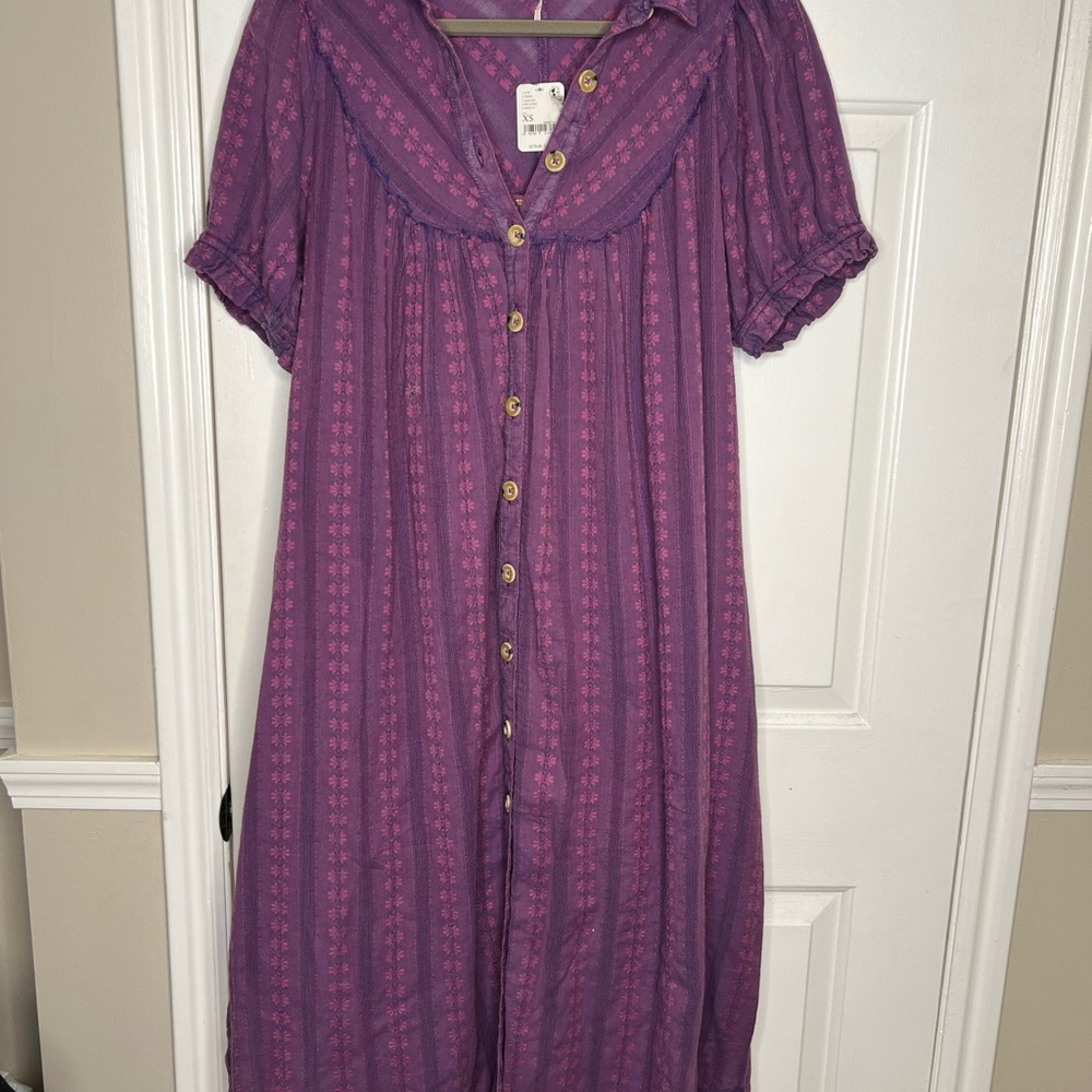 Free People Purple Sundress with Cowl Neck and Puff Sleeves